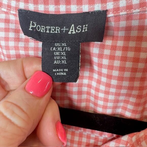 Porter & Ash Mens X-Large Lt Orange Gingham LS Button Up Shirt - Picture 3 of 14